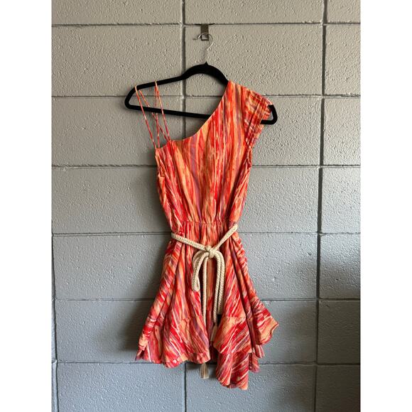 Women Free People Bohemian Heart Shaped Asymmetrical Belted Cotton Mini Dress XS - Picture 2 of 5